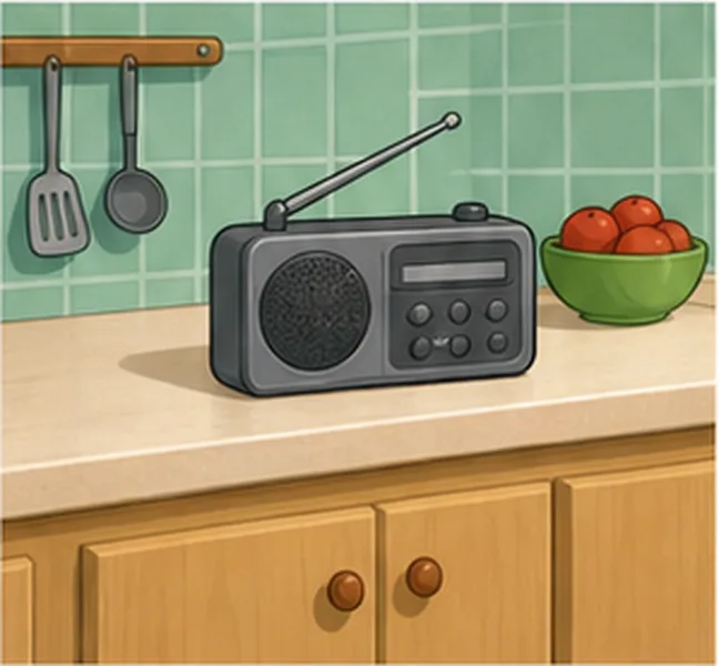 the radio in the kitchen