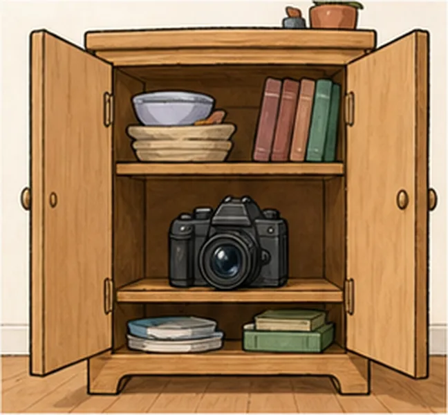 the camera in the cupboard