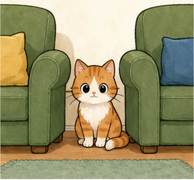 between the two chairs