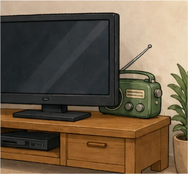 the radio behind the television
