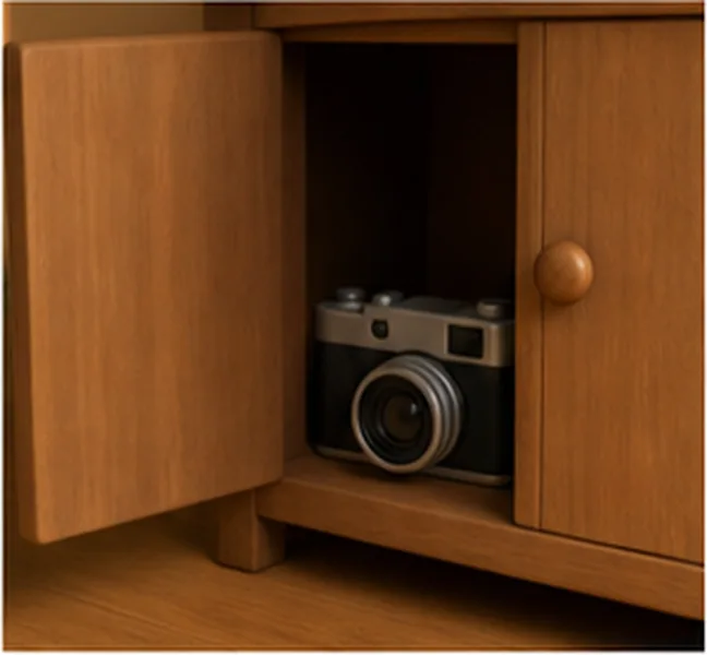 the camera in the cupboard