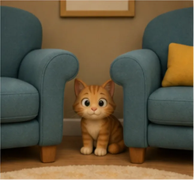 between the two chairs