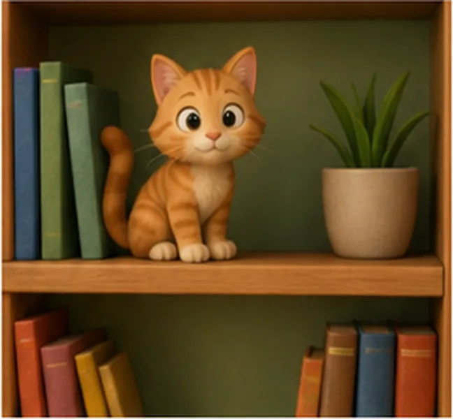 the cat on the bookcase