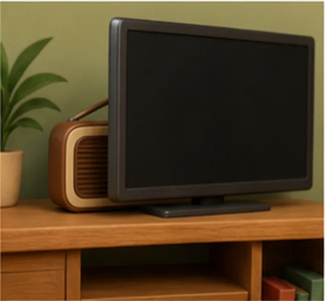 the radio behind the television