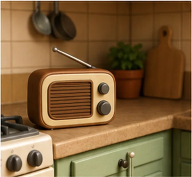 the radio in the kitchen