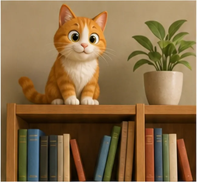 the cat on the bookcase