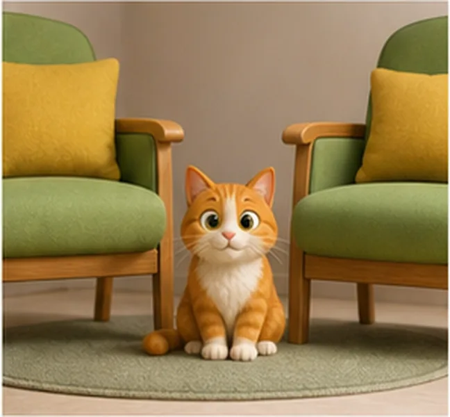 between the two chairs