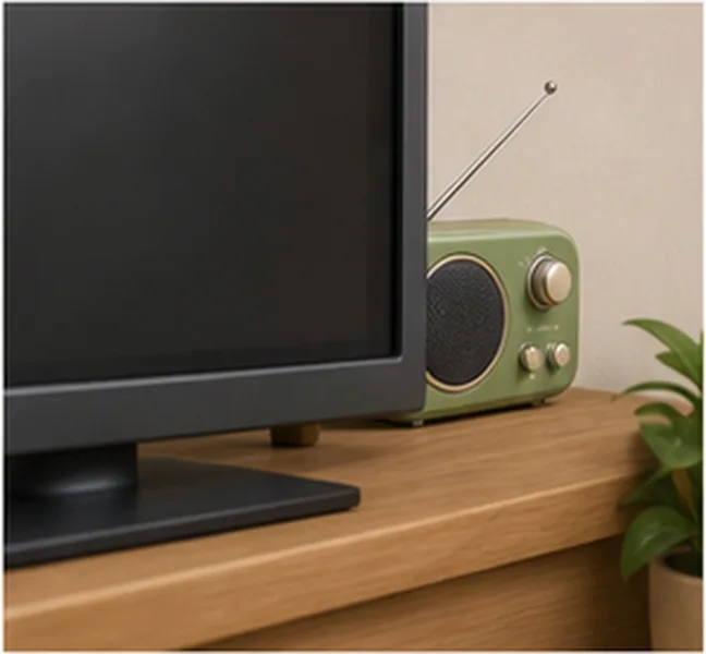 the radio behind the television