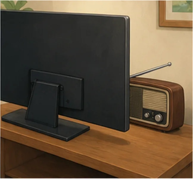 the radio behind the television