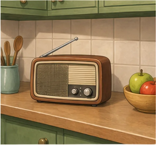 the radio in the kitchen