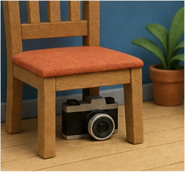the camera under the chair