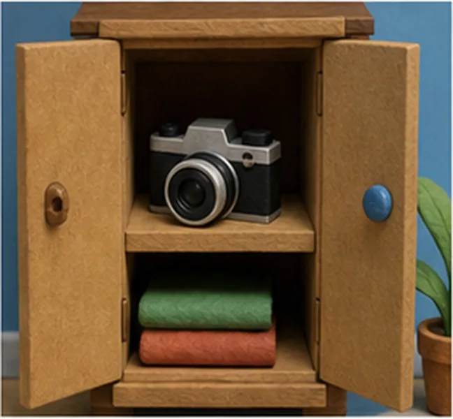 the camera in the cupboard