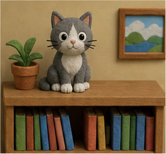 the cat on the bookcase