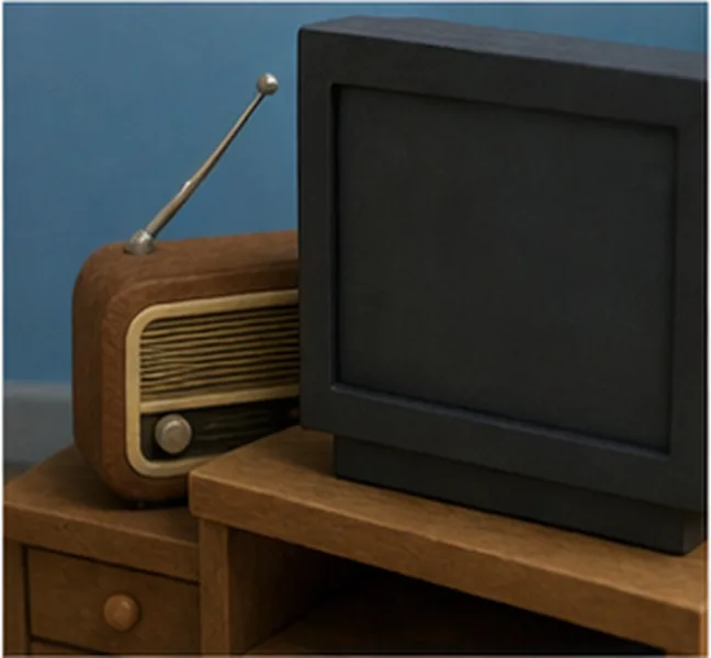 the radio behind the television