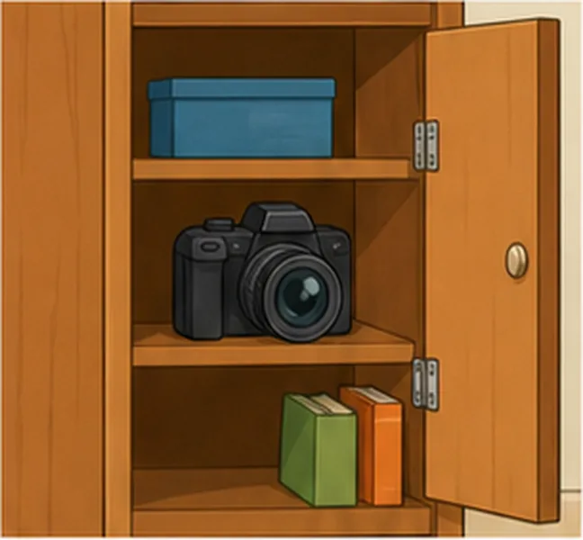 the camera in the cupboard