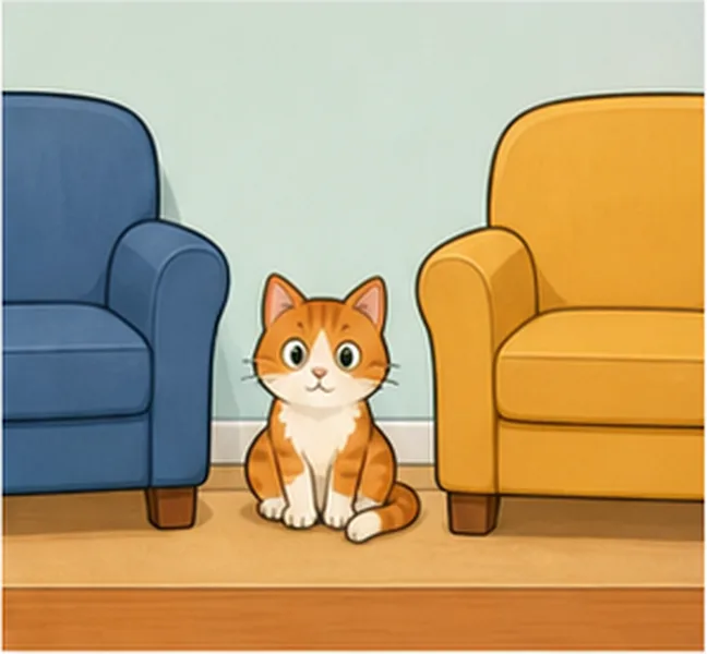 between the two chairs