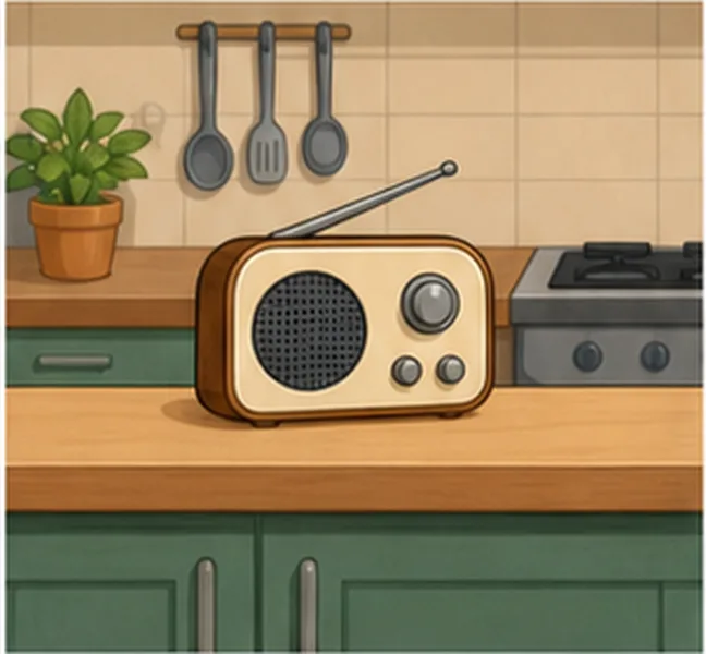 the radio in the kitchen