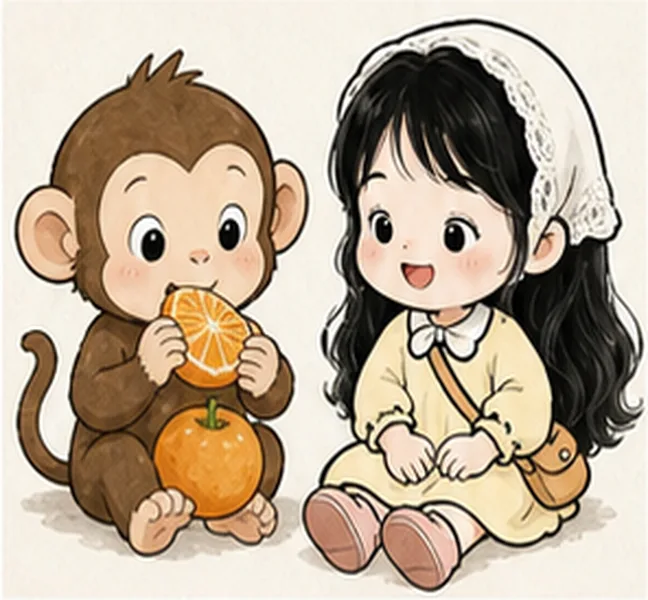 the monkey next to Lucy eating an orange