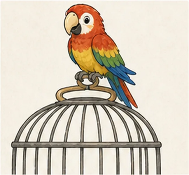 the parrot on the cage