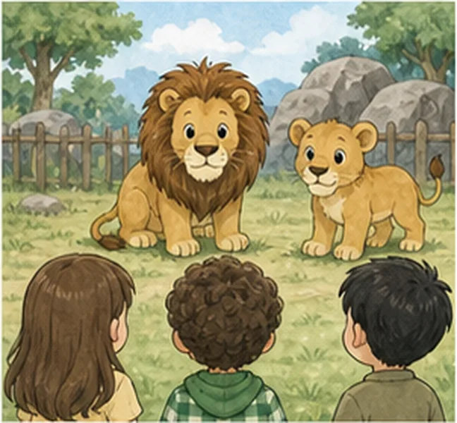the children see two lions