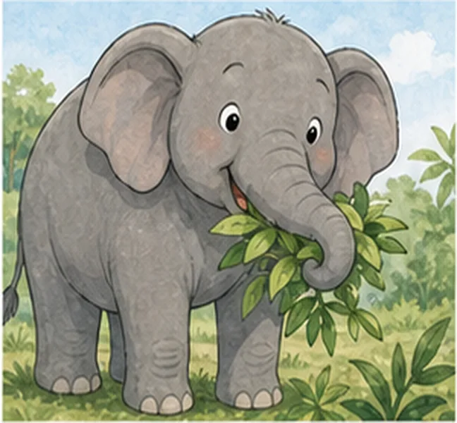 the elephant eating leaves