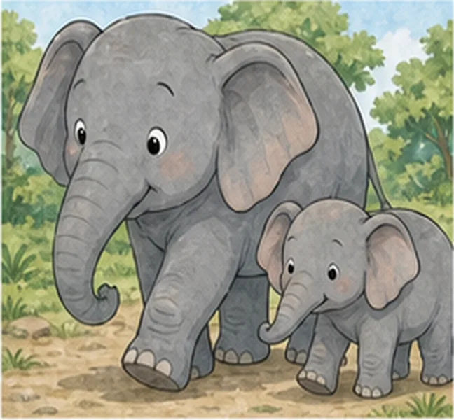 the elephant walking with its baby