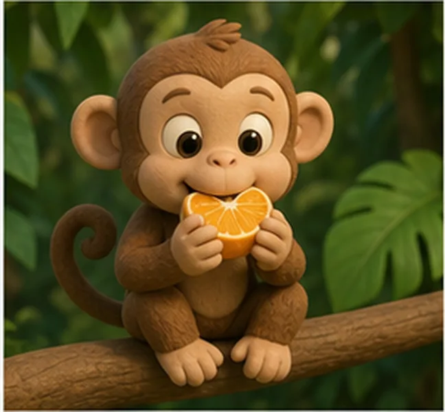 the monkey next to Grace eating an orange