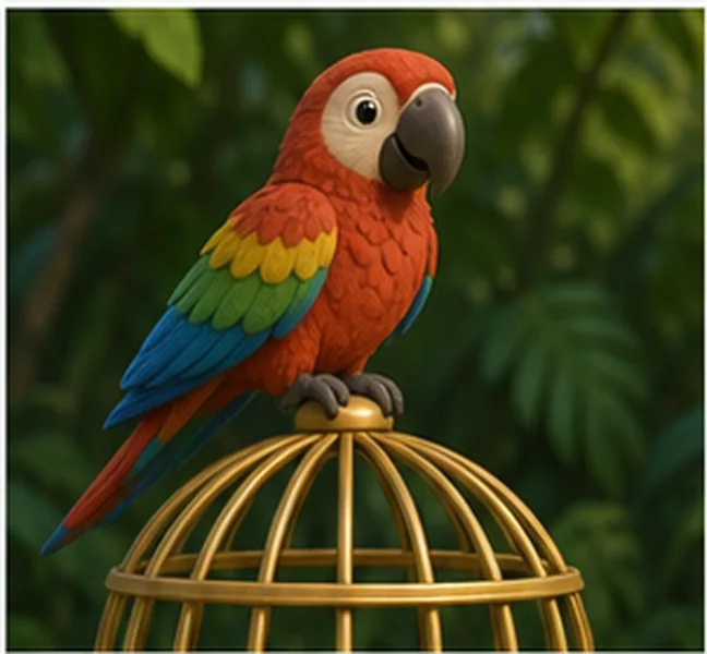 the parrot on the cage