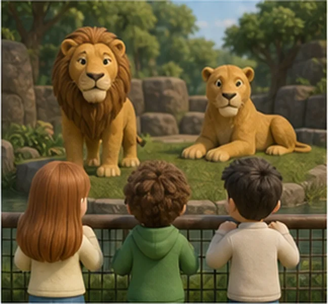 the children see two lions