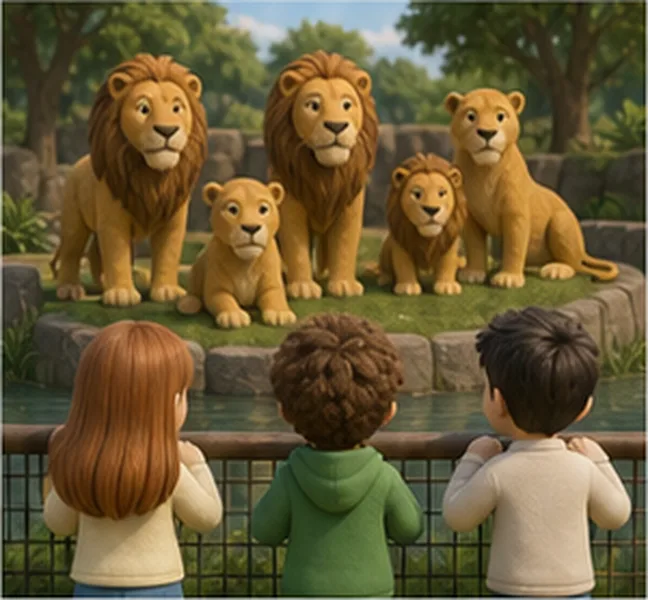 the children see five lions