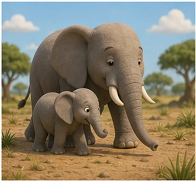 the elephant walking with its baby