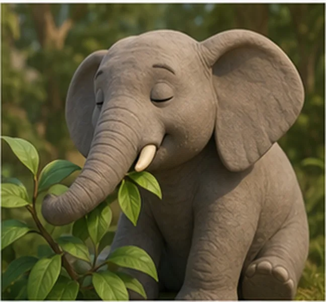 the elephant eating leaves