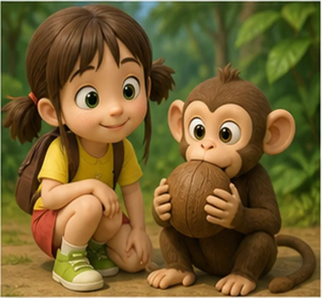 the monkey next to Ann eating a coconut