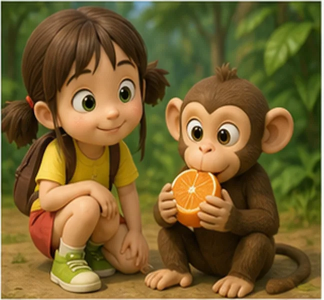 the monkey next to Ann eating an orange
