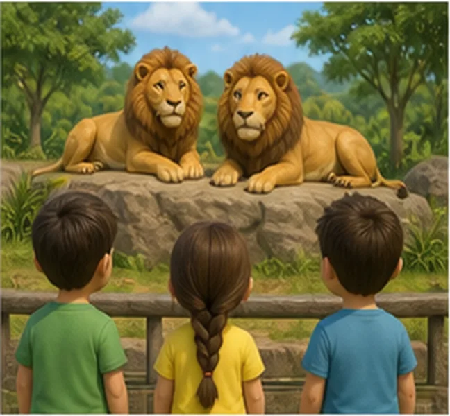 the children see two lions