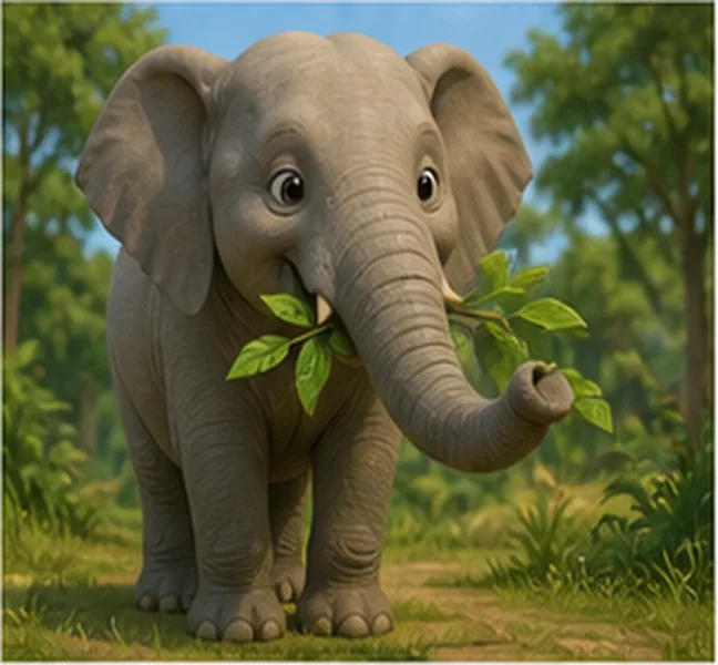 the elephant eating leaves
