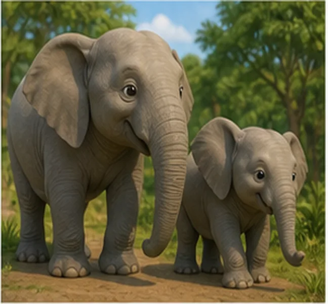 the elephant walking with its baby