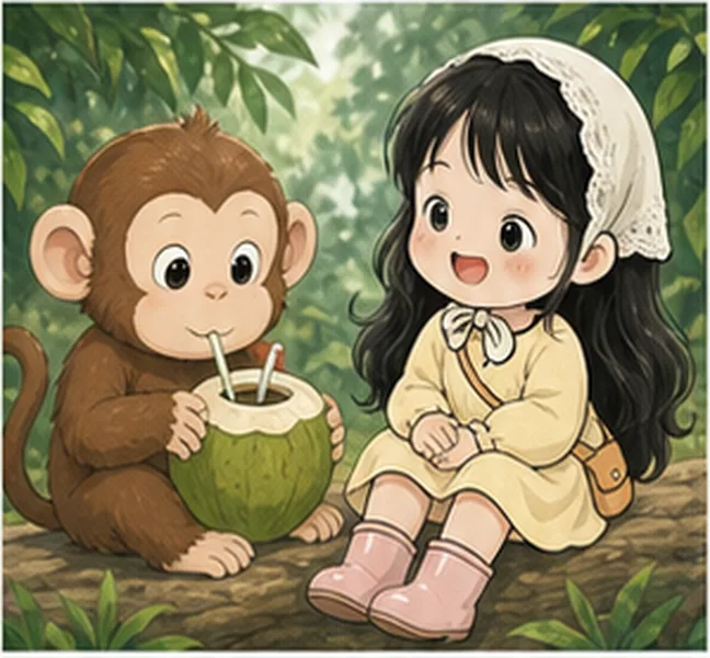 the monkey next to Sue eating a coconut
