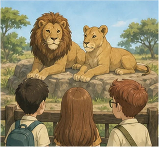 the children see two lions