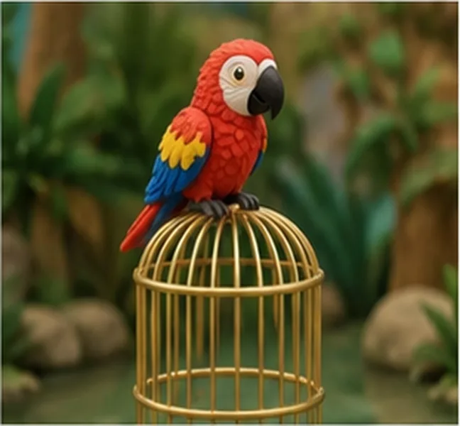 the parrot on the cage