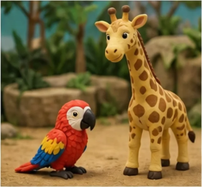the parrot next to the giraffe