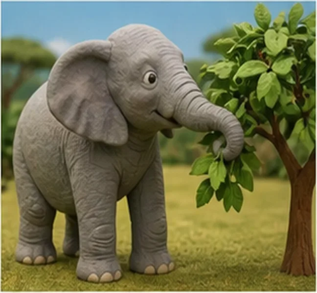 the elephant eating leaves