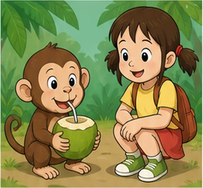 the monkey next to Sally eating a coconut