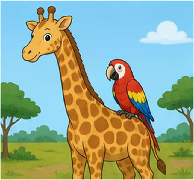 the parrot next to the giraffe