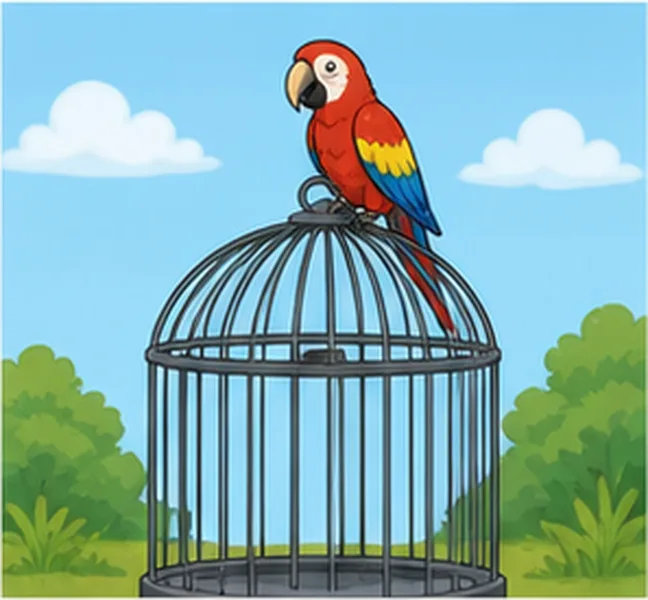 the parrot on the cage