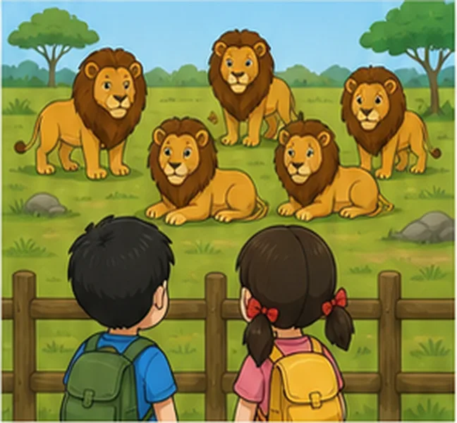 the children see five lions