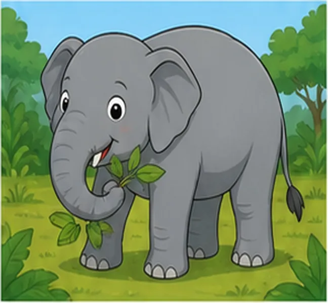 the elephant eating leaves