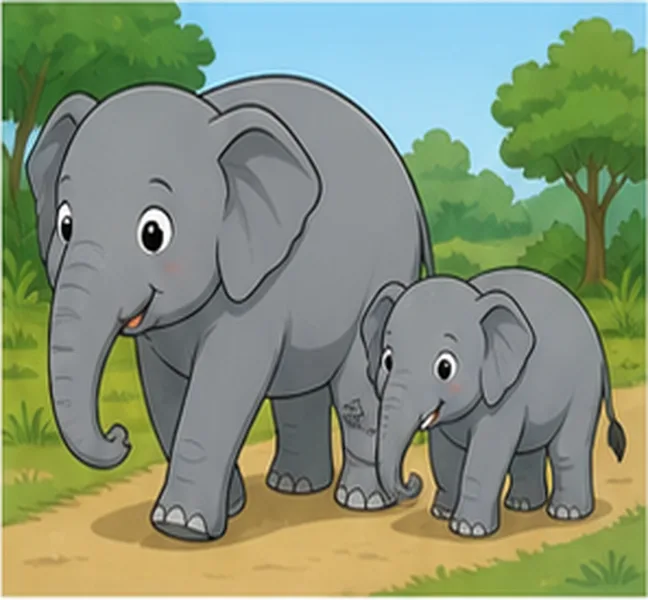 the elephant walking with its baby