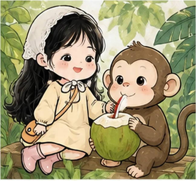 the monkey next to May eating a coconut