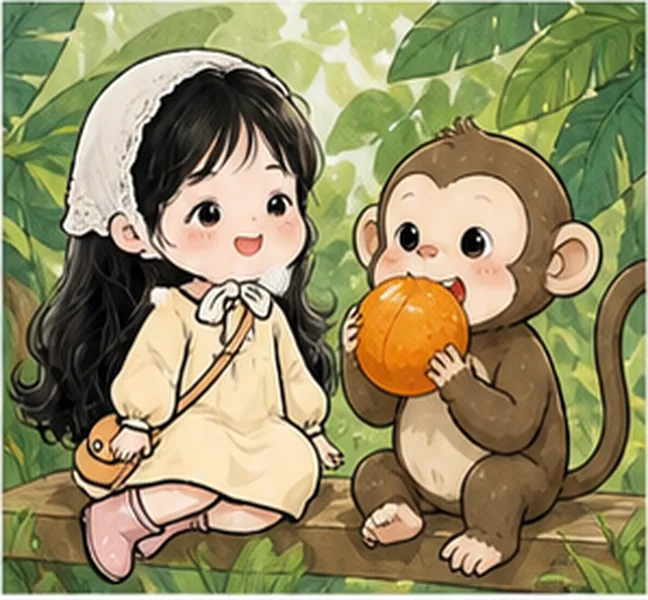 the monkey next to May eating an orange